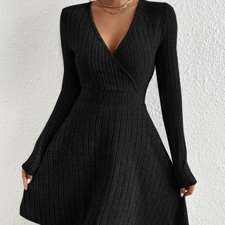 Faustina Sleek Knit Black Dress worn by a person on a neutral background