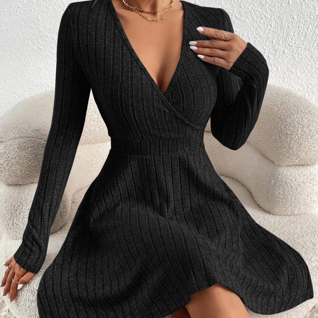 Faustina Sleek Knit Black Dress worn by a person on a neutral background