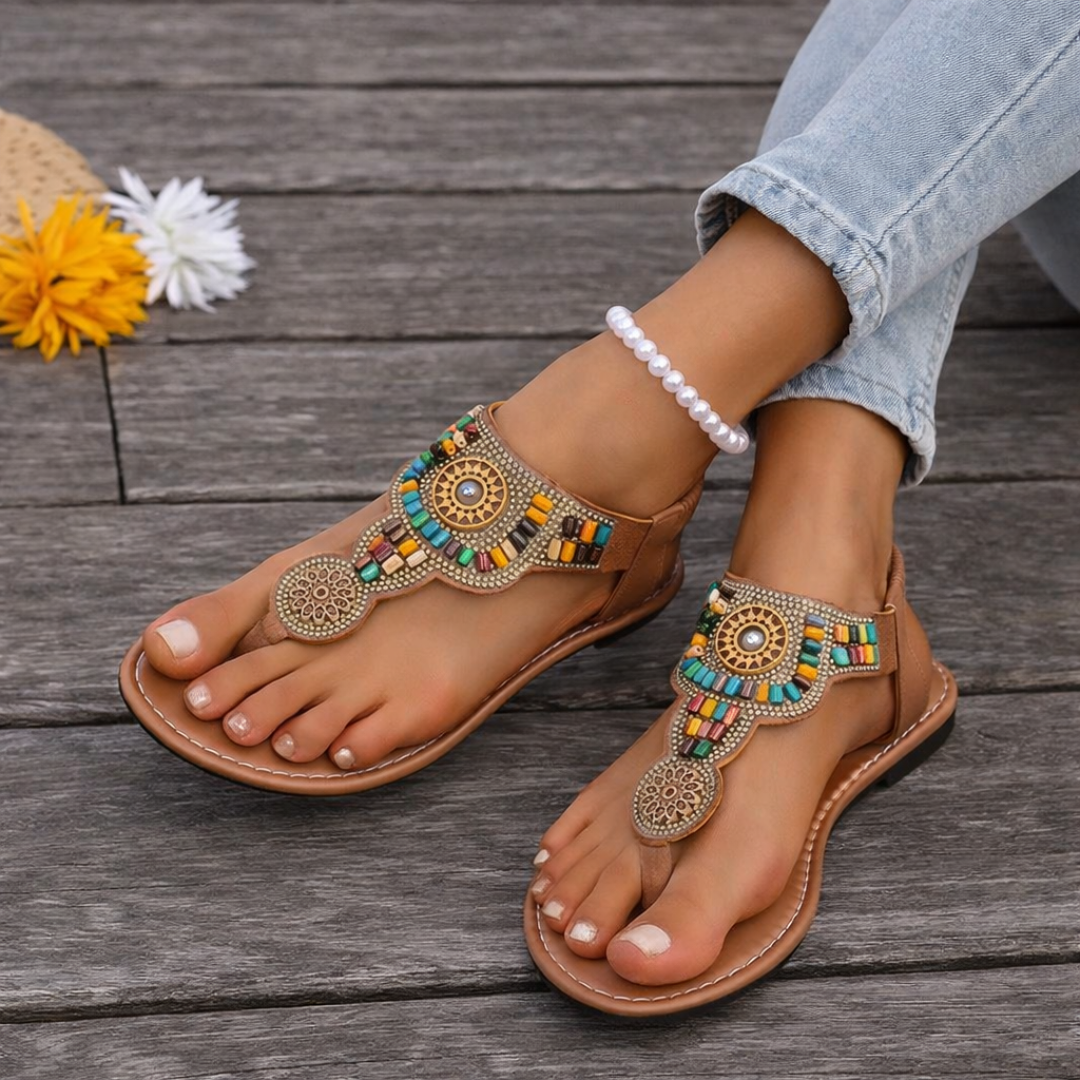 Kaia nomad retro sandals for women, vintage-inspired flat sandals for casual summer and everyday wear
