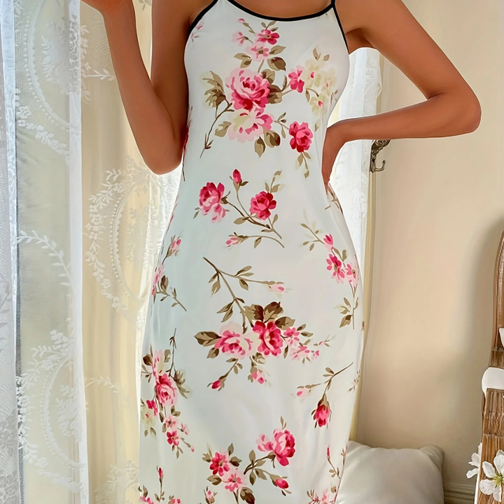 White Lilith Bloom Halter Floral Dress on a white background