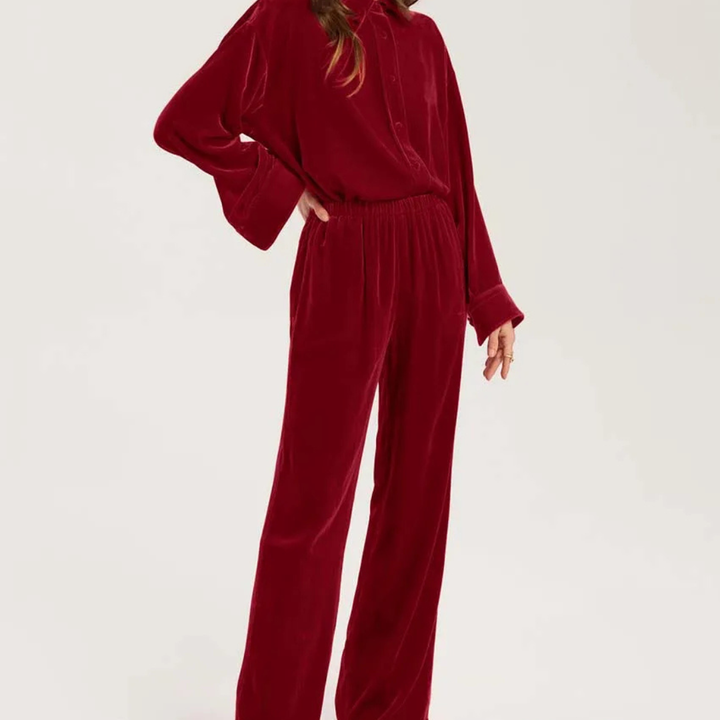 Maribel Crimson Red 2-Piece Set worn by a person on a neutral background