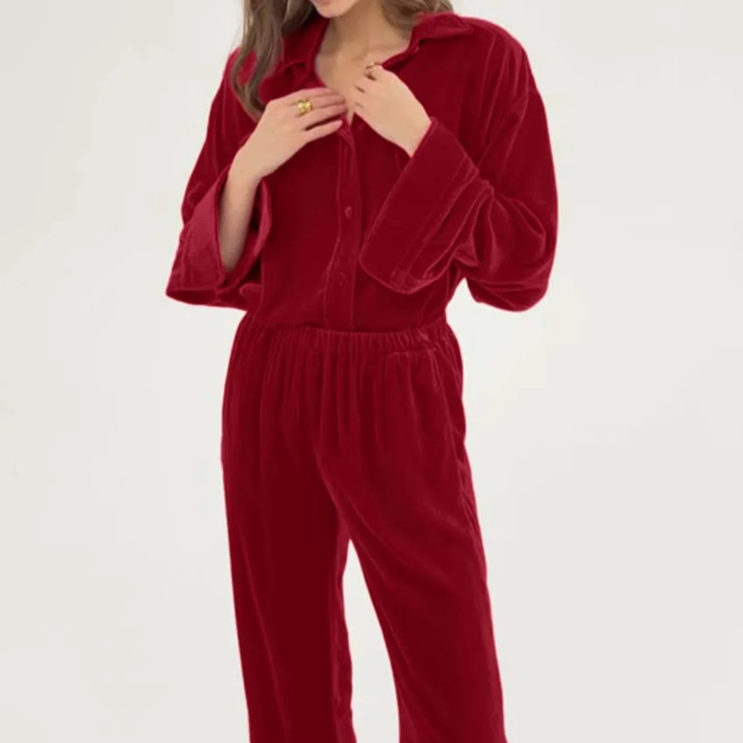 Maribel Crimson Red 2-Piece Set worn by a person on a neutral background
