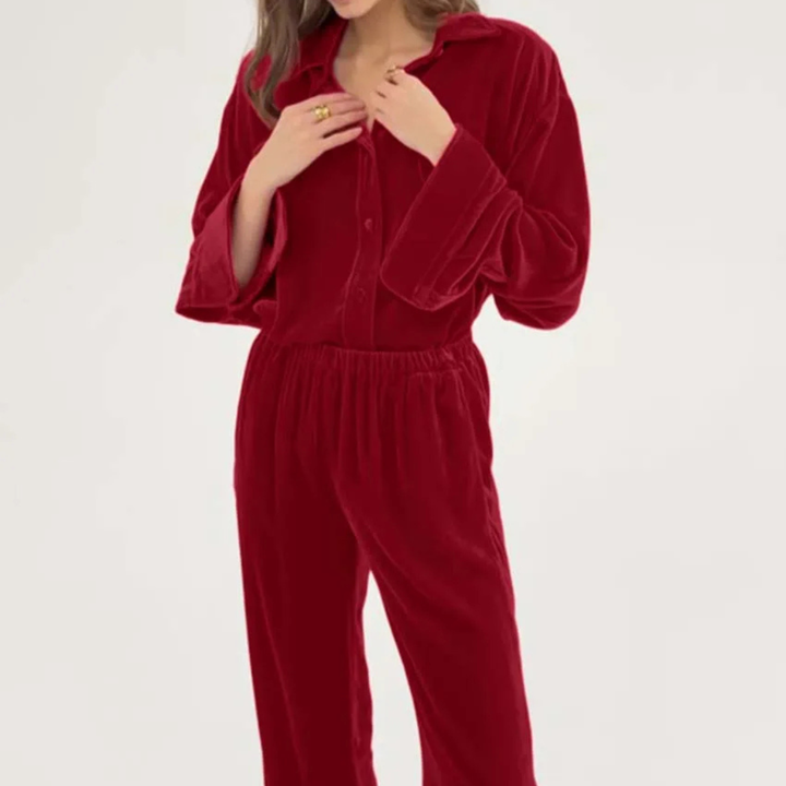 Maribel Crimson Red 2-Piece Set worn by a person on a neutral background