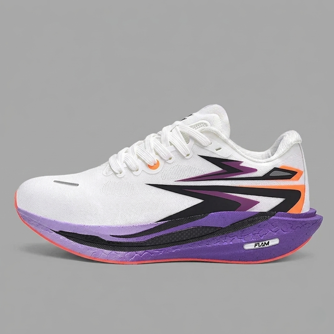 Purple Orion Thunder Run Carbon Racing Shoes on a gray background