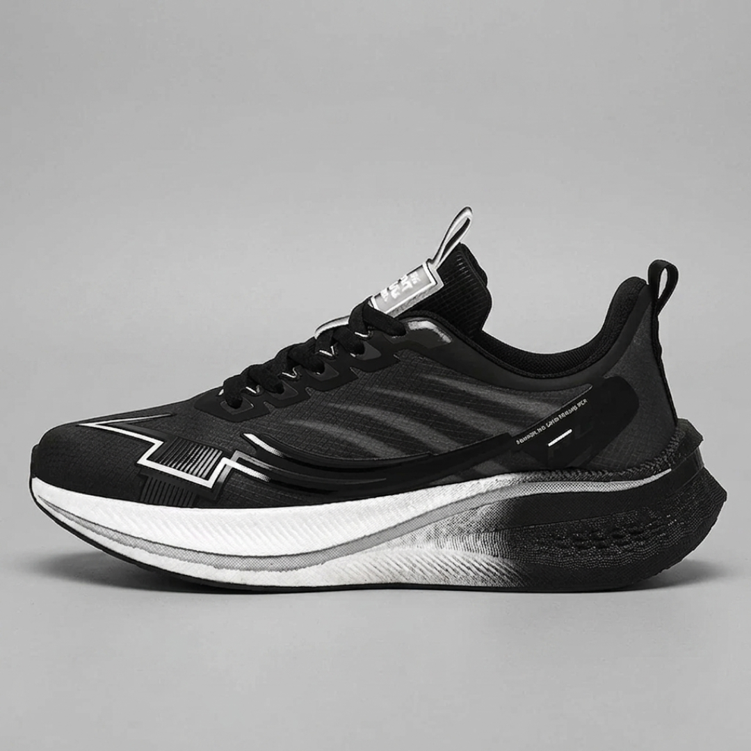 Black Phantom Stride Carbon Running Shoes on a gray background