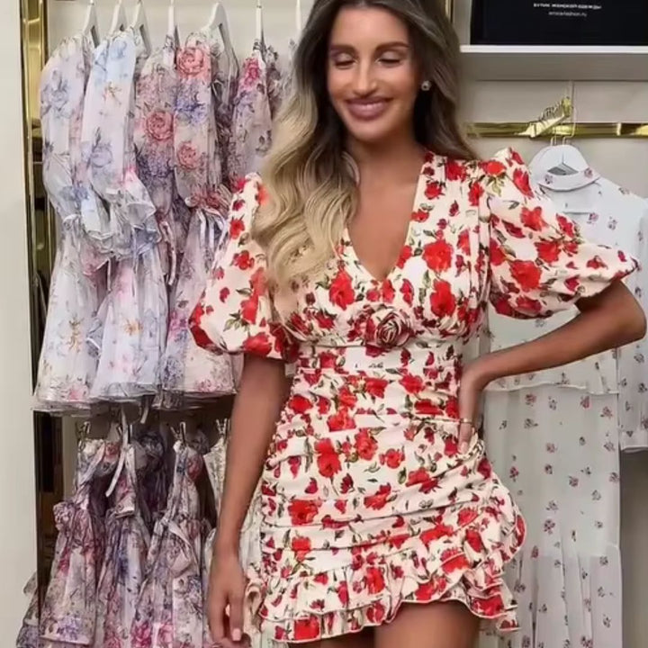 Lady in Red-floral-dress
