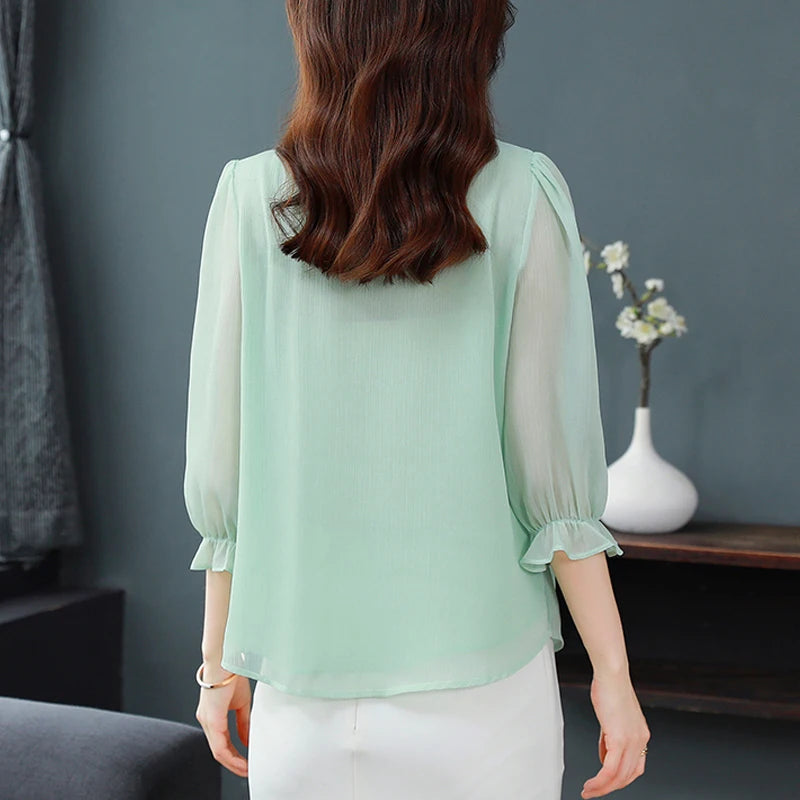 Divine Aura Collar Chiffon Blouse