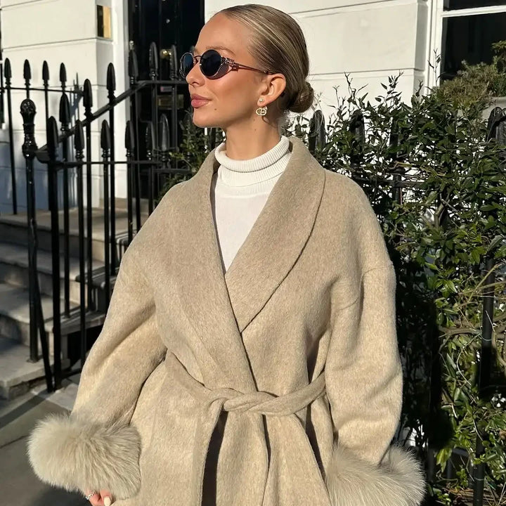 Oversized Fur Cuff Wool Coat
