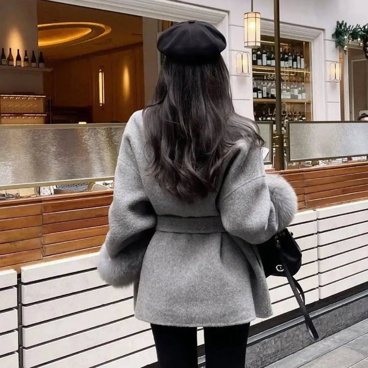 Oversized Fur Cuff Wool Coat