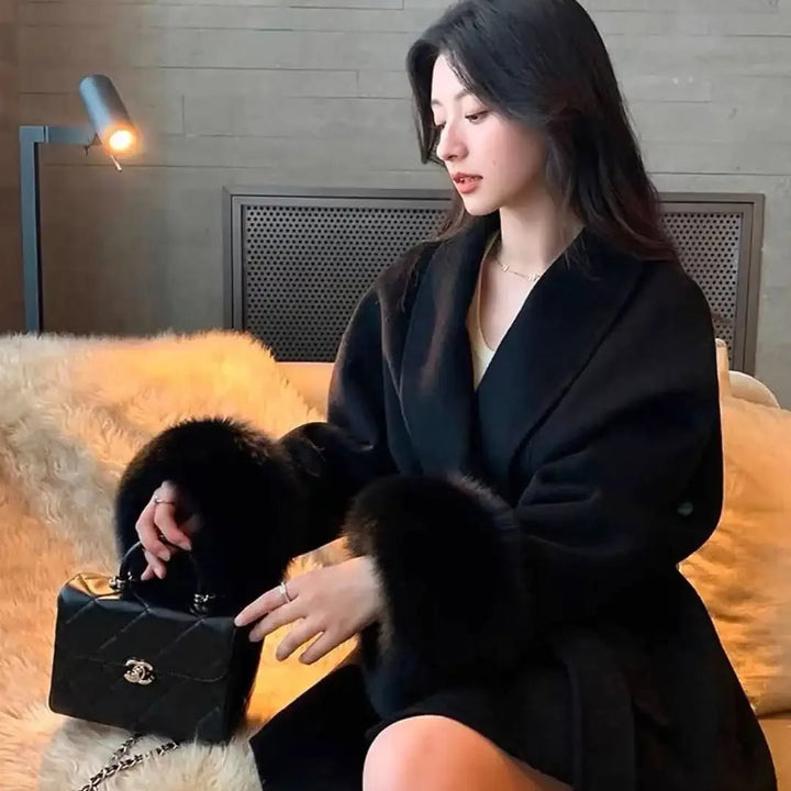 Oversized Fur Cuff Wool Coat