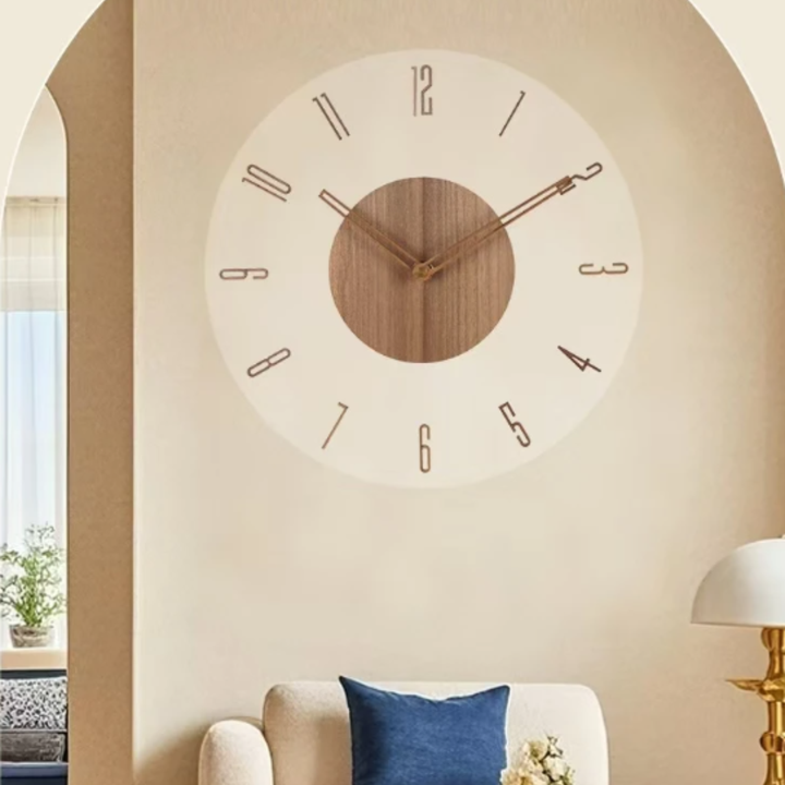 Brown without border Veyron Floating Wall Clock with a living room setting