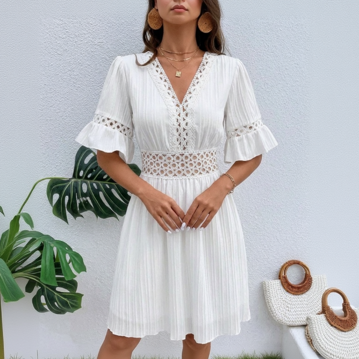 Aurelia flared hollow-out mini dress for women, elegant cut-out mini dress for chic summer and evening outfits
