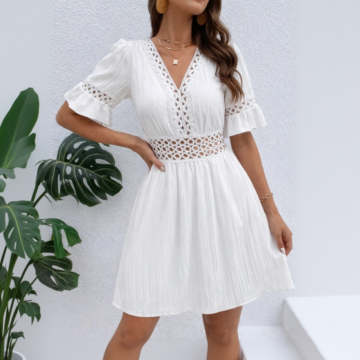Aurelia flared hollow-out mini dress for women, elegant cut-out mini dress for chic summer and evening outfits