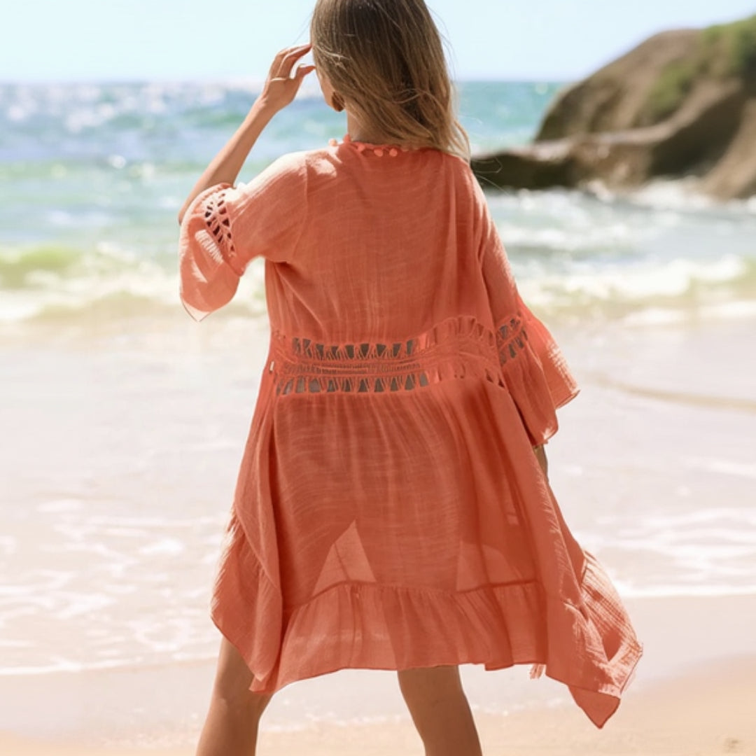 Elira tassel tie cover cardigan for women, lightweight beach cover-up cardigan with tassel details