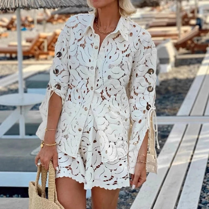Fierce summer escape lace two-piece set for women, chic lace matching outfit for stylish summer looks