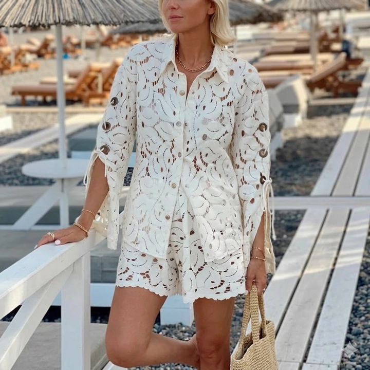 Fierce summer escape lace two-piece set for women, chic lace matching outfit for stylish summer looks
