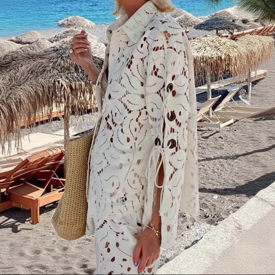 Fierce summer escape lace two-piece set for women, chic lace matching outfit for stylish summer looks