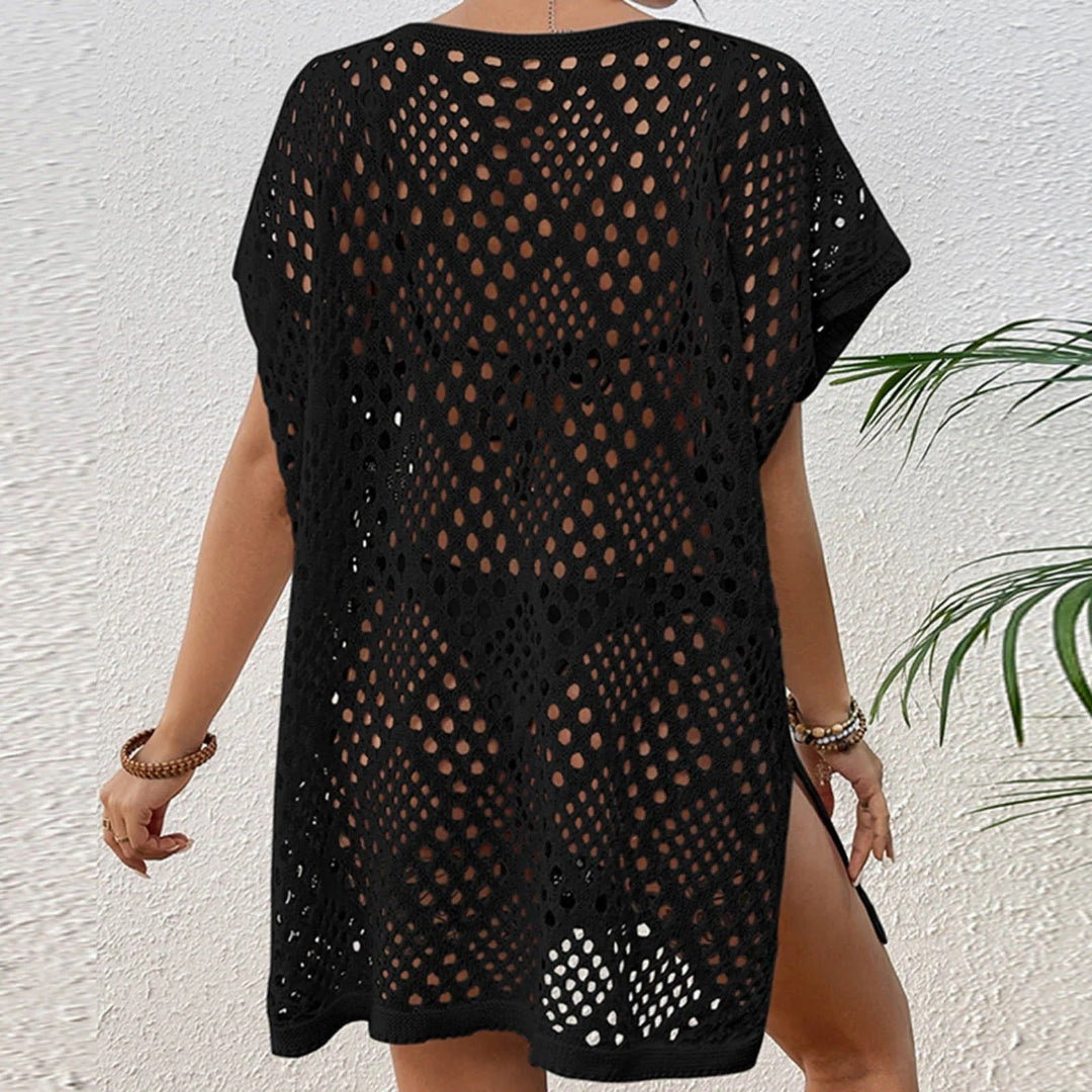 Golden wave mesh knit swim cover-up for women, lightweight open-knit beach cover-up for bikini and swimwear styling