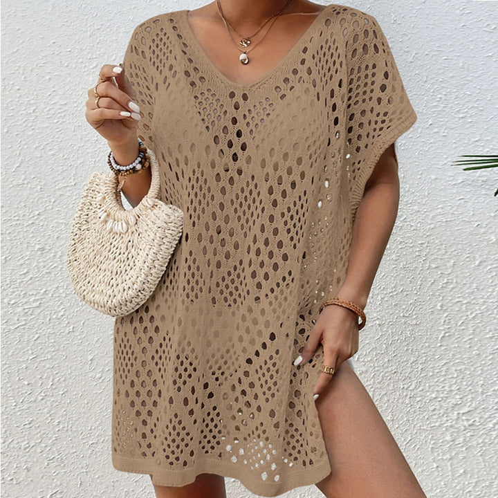 Golden wave mesh knit swim cover-up for women, lightweight open-knit beach cover-up for bikini and swimwear styling