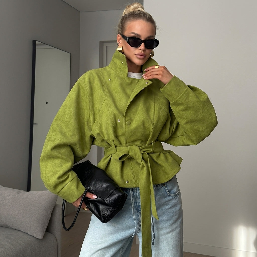 Belted Suede Wrap Jacket