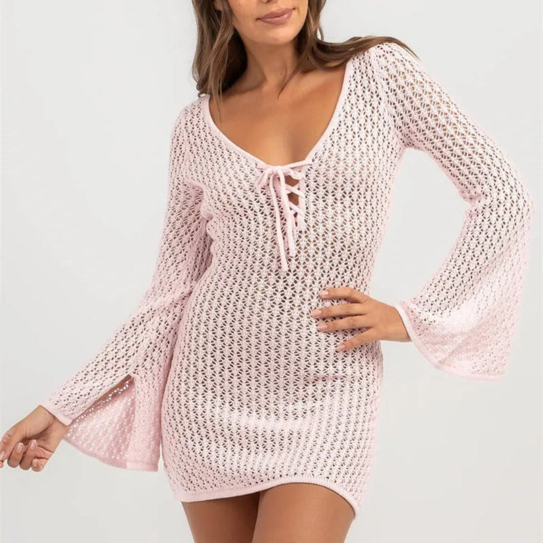 Isla veil crochet mini dress for women, lightweight crochet mini dress for beach, vacation, and summer styling