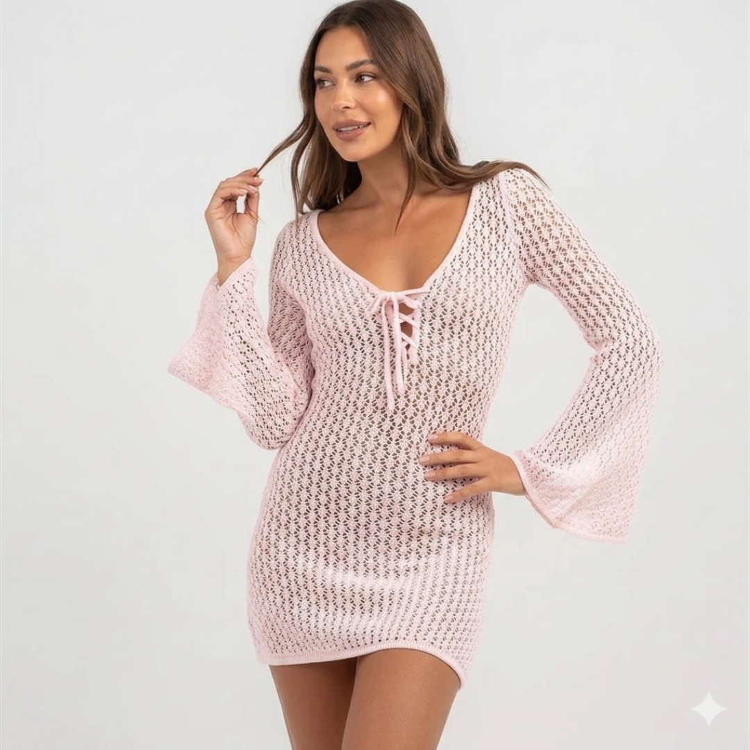 Isla veil crochet mini dress for women, lightweight crochet mini dress for beach, vacation, and summer styling