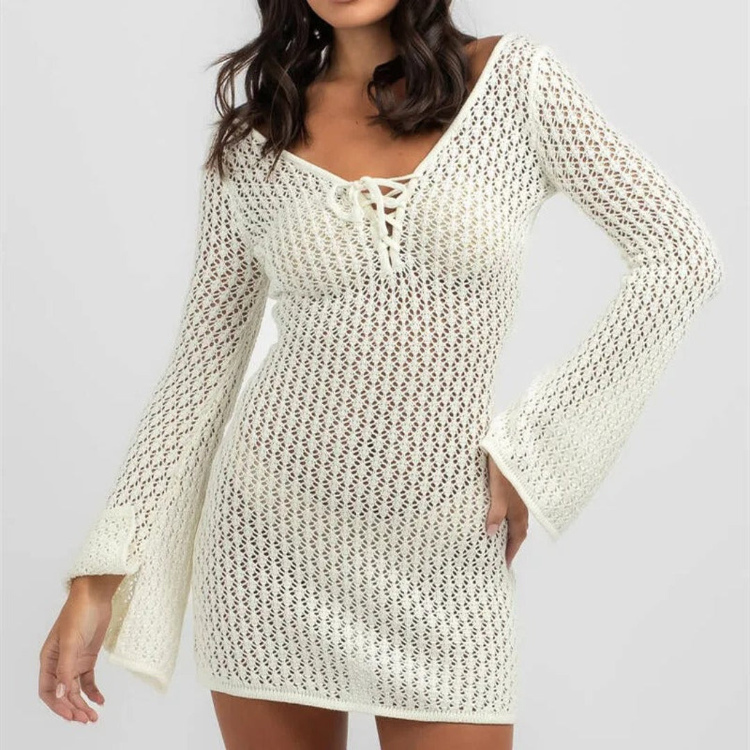 Isla veil crochet mini dress for women, lightweight crochet mini dress for beach, vacation, and summer styling