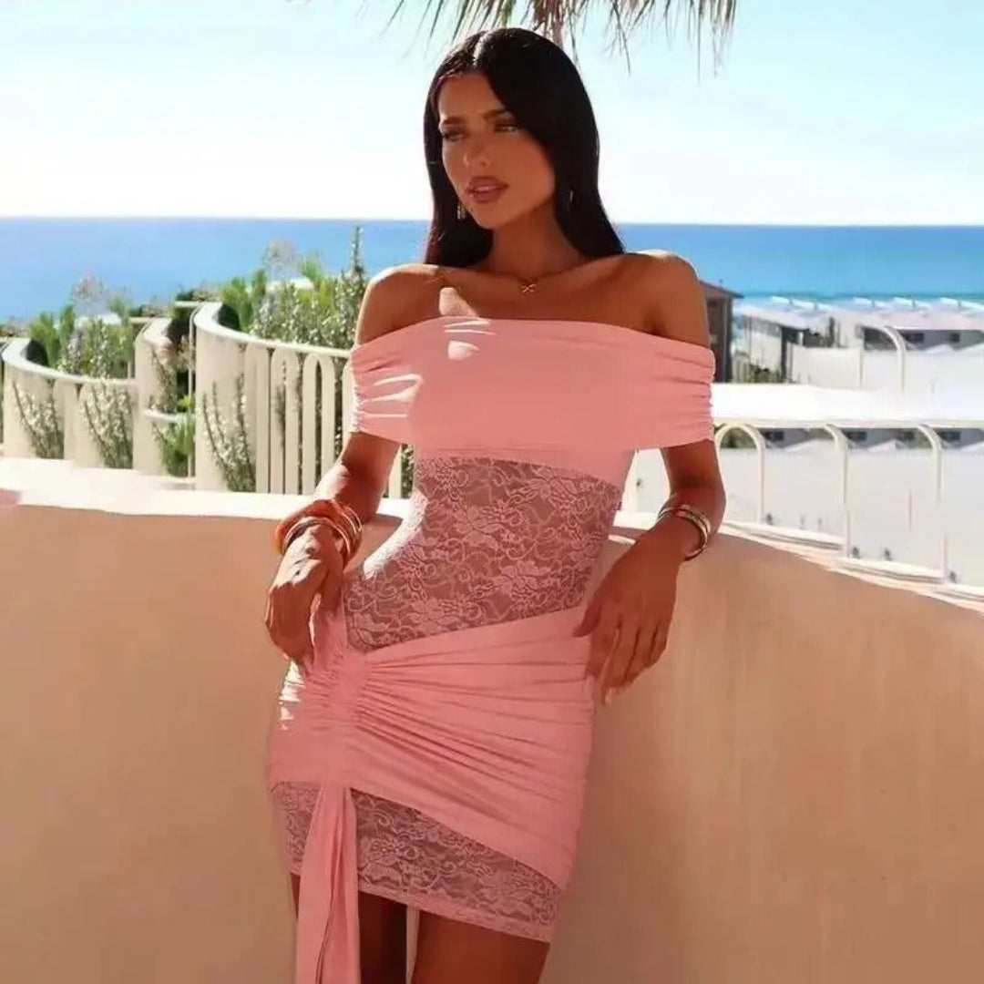 Midnight romance lace mini dress for women, elegant sheer lace mini dress for evening and romantic styling