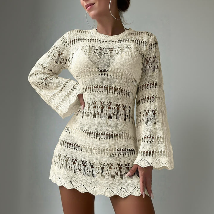 Modern bloom crochet dress for women, stylish crochet mini dress for beach, summer, and vacation outfits