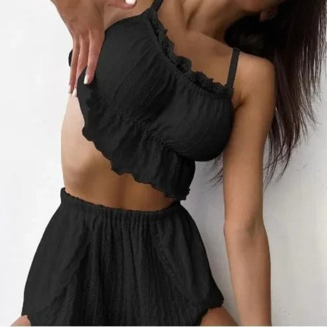 Obsidian strike lace set for women, bold lace two-piece outfit for stylish evening and statement looks