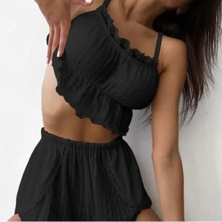 Obsidian strike lace set for women, bold lace two-piece outfit for stylish evening and statement looks
