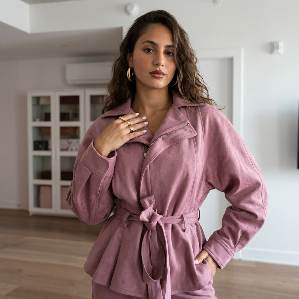 Belted Suede Wrap Jacket