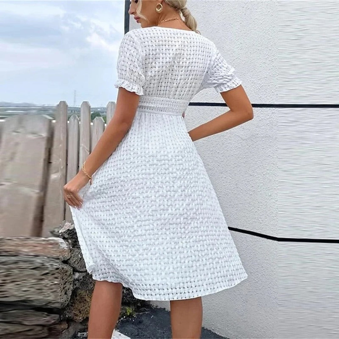Seraphine power V-neck mini dress for women, elegant fitted mini dress for confident and modern styling