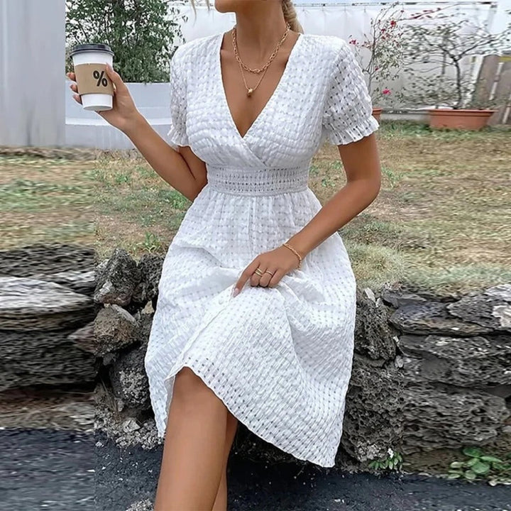 Seraphine power V-neck mini dress for women, elegant fitted mini dress for confident and modern styling