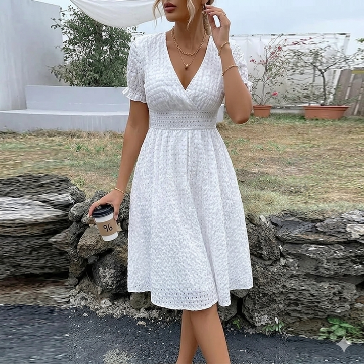 Seraphine power V-neck mini dress for women, elegant fitted mini dress for confident and modern styling