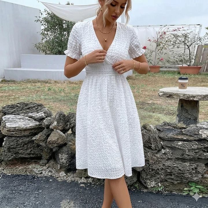 Seraphine power V-neck mini dress for women, elegant fitted mini dress for confident and modern styling
