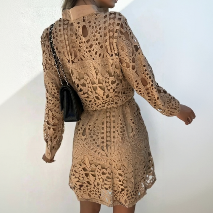 Siren power lace shirt mini dress for women, sheer lace button-up mini dress for bold summer styling