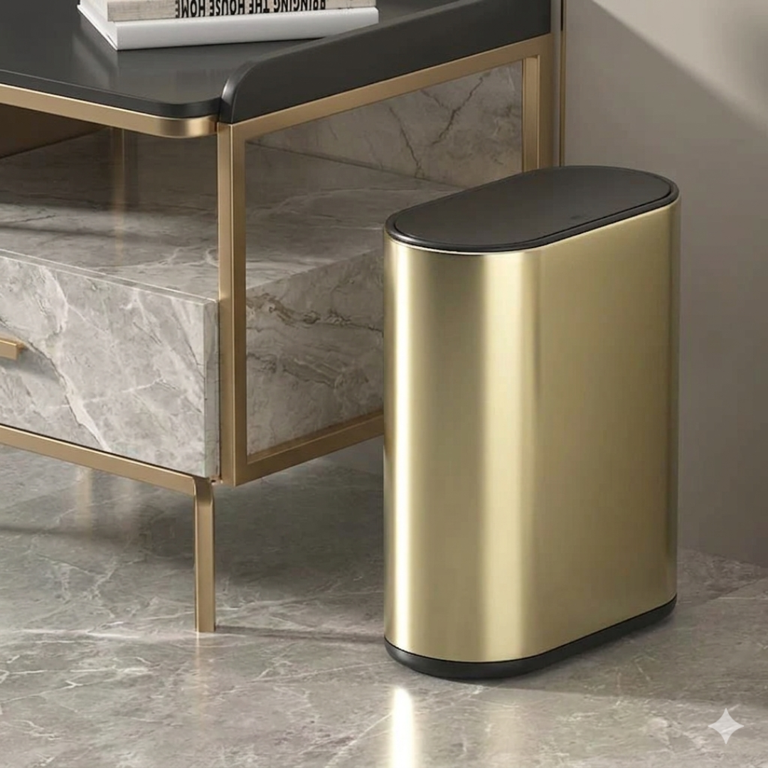 Sleek guard narrow trash bin, slim space-saving garbage bin for bathroom, kitchen, or small spaces
