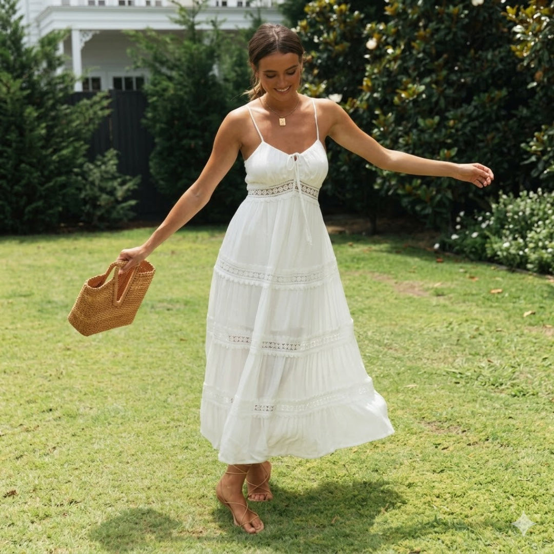 Sunlit flowing boho dress for women, lightweight bohemian summer dress for beach and vacation styling