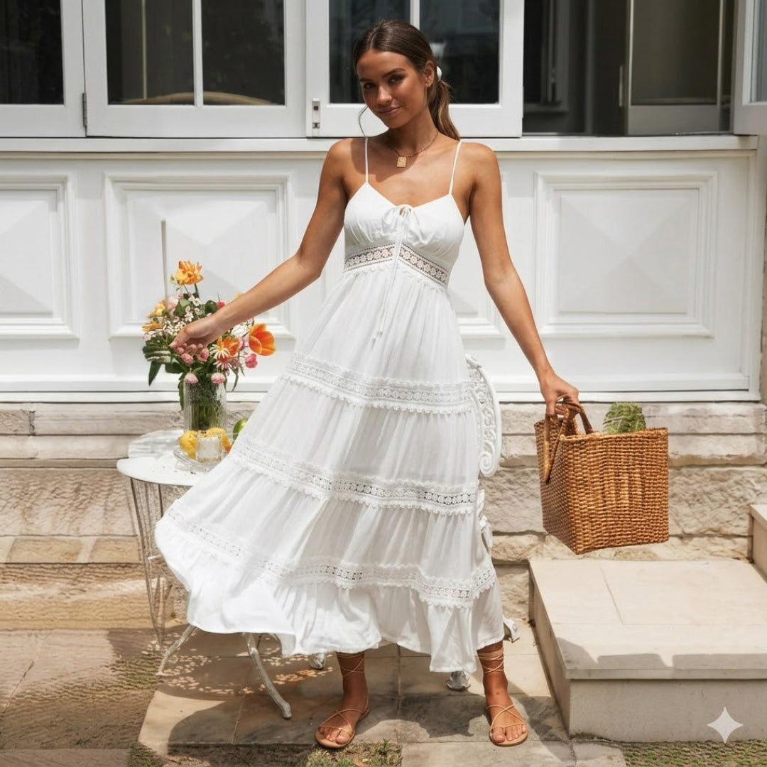 Sunlit flowing boho dress for women, lightweight bohemian summer dress for beach and vacation styling