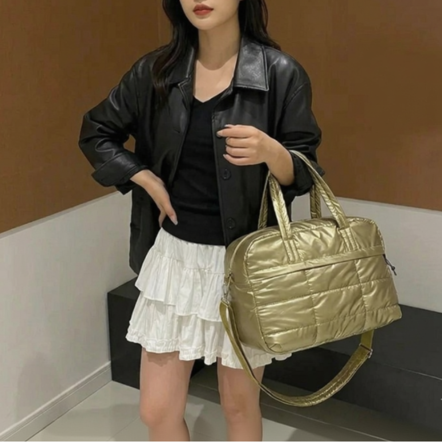 Vanta cloud quilted tote bag, stylish padded shoulder tote for everyday use, travel, and casual fashion