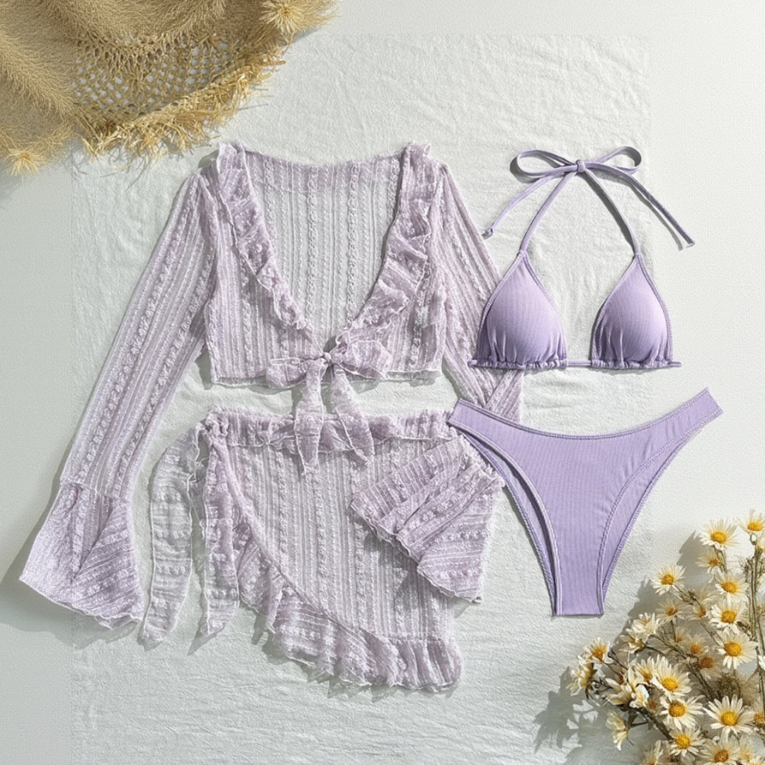 Venom beach 4-piece bikini set for women, trendy multi-piece swimwear set for beach and summer resort wear