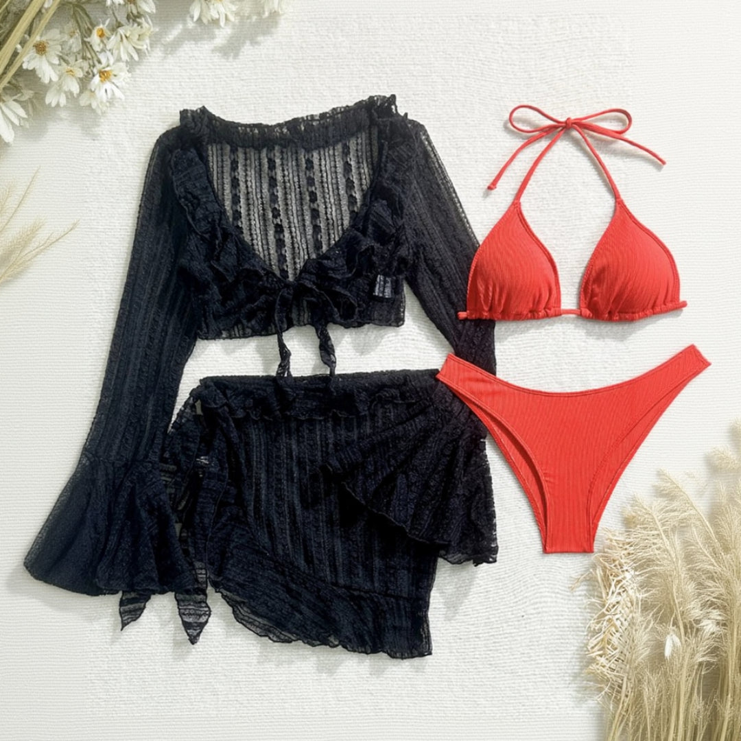 Venom beach 4-piece bikini set for women, trendy multi-piece swimwear set for beach and summer resort wear