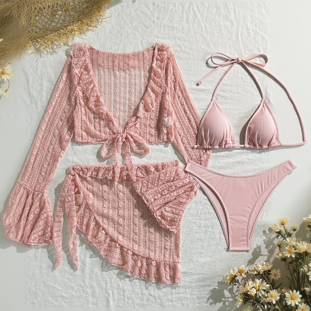Venom beach 4-piece bikini set for women, trendy multi-piece swimwear set for beach and summer resort wear