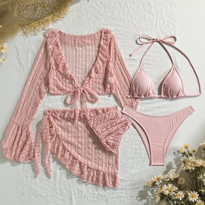 Venom beach 4-piece bikini set for women, trendy multi-piece swimwear set for beach and summer resort wear