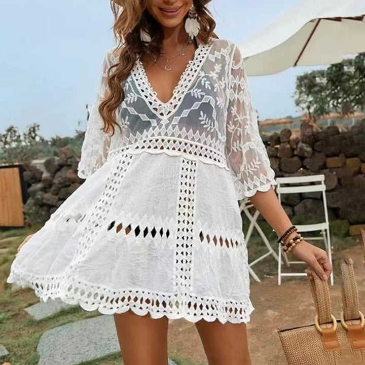 White muse bikini cover-up dress for women, elegant lightweight beach cover-up dress for swimwear styling