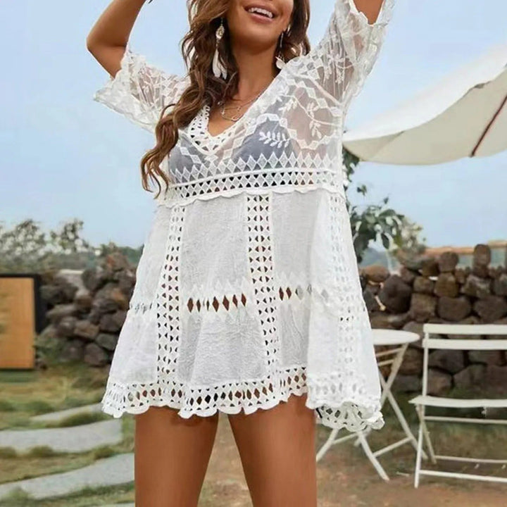 White muse bikini cover-up dress for women, elegant lightweight beach cover-up dress for swimwear styling