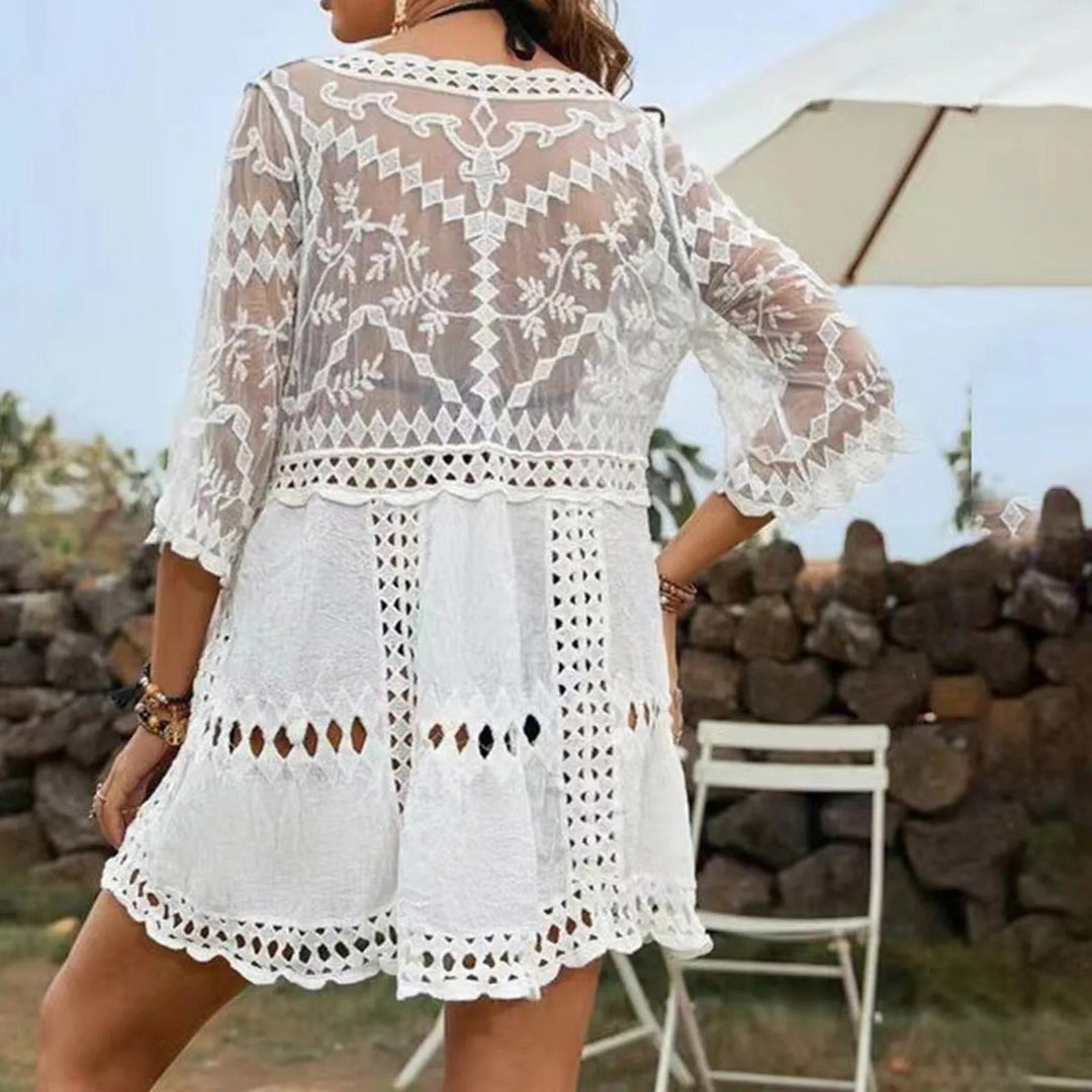 White muse bikini cover-up dress for women, elegant lightweight beach cover-up dress for swimwear styling