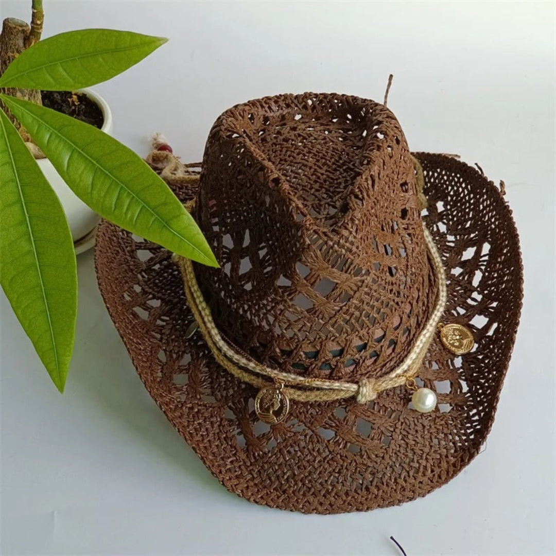 Wild muse straw cowboy hat for women, western-style straw hat for beach, festival, and summer fashion styling