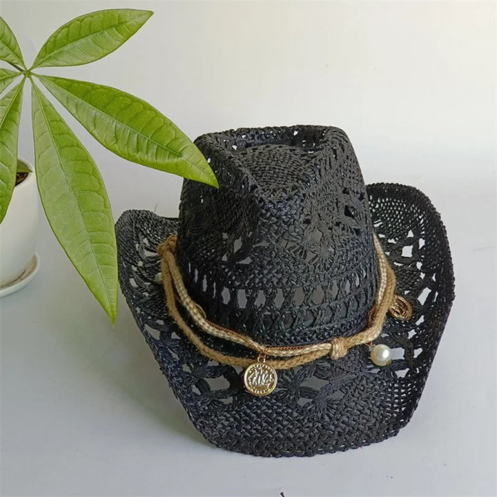 Wild muse straw cowboy hat for women, western-style straw hat for beach, festival, and summer fashion styling